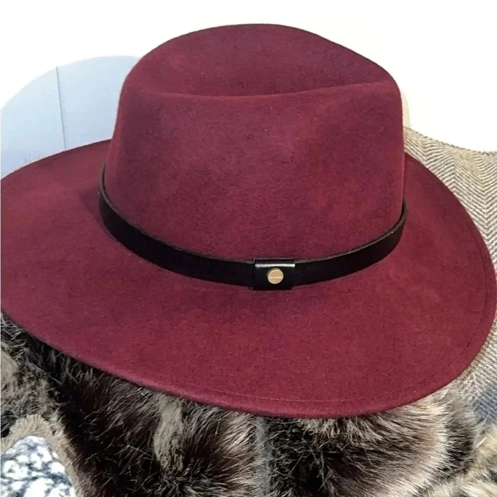 [Sale]ALL SAINTS Designer Women’s Wool Logo Rivet Lux Fedora Wide Brim Hat
